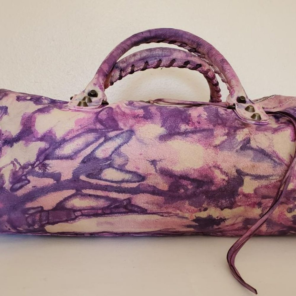 Balenciaga Graffiti City bag white pink Purple tie dyed painted twiggy giant